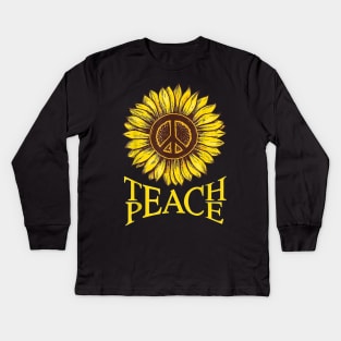 Teach Peace T-shirt Sunflower teach peace teacher lover Kids Long Sleeve T-Shirt